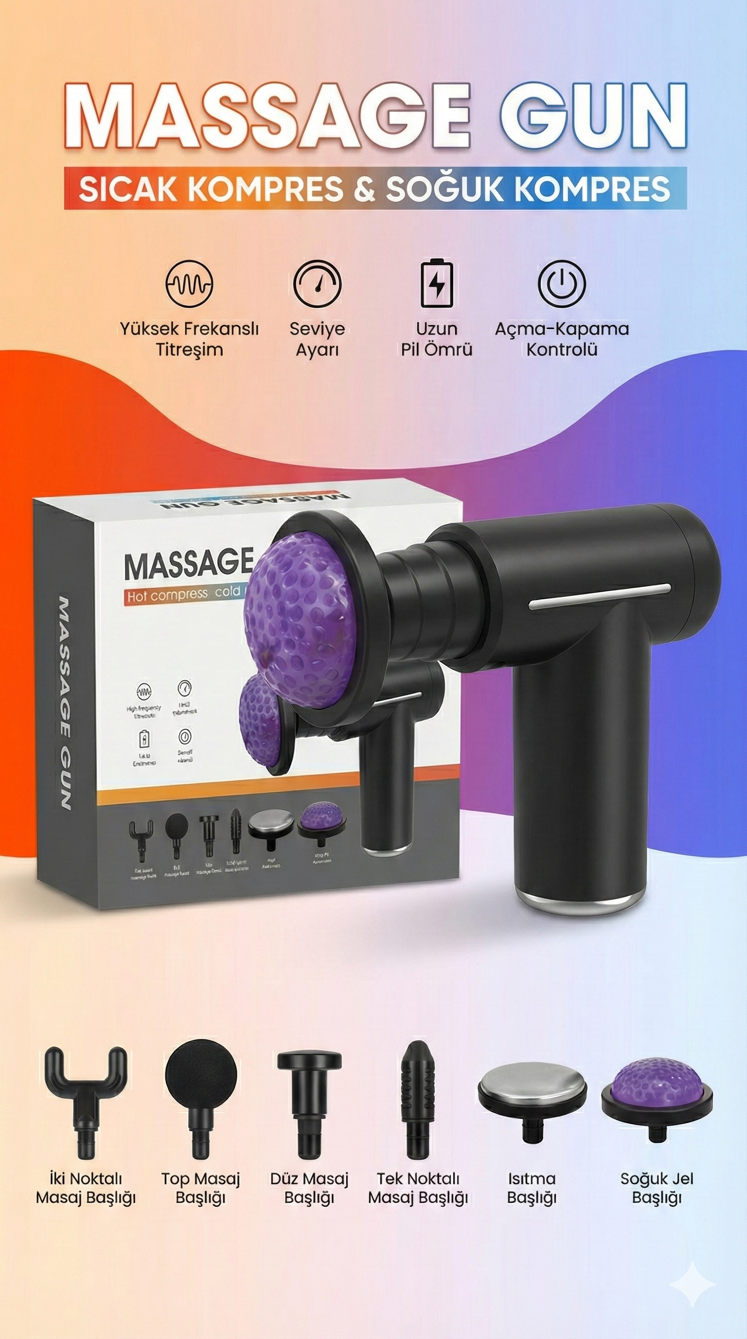 Sıcak Ve Soğuk Terapili Masaj Tabancası - Şarjlı Isıtmalı Masaj Cihazı - Sporcu Masaj Aleti